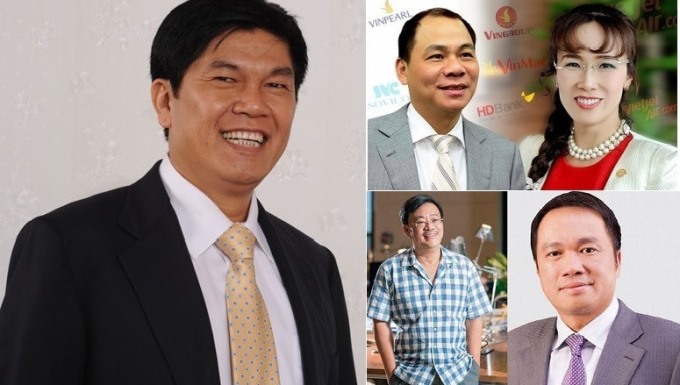 Những người giàu nhất trên TTCK hiện nay: Ông Trần Đình Long, ông Phạm Nhật Vượng, bà Nguyễn Thị Phương Thảo, ông Nguyễn Đăng Quang, và ông Hồ Hùng Anh.
