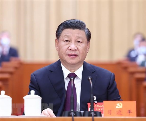 Tổng Bí thư Ban chấp hành Trung ương Đảng Cộng sản, Chủ tịch nước Trung Quốc Tập Cận Bình tại phiên bế mạc Đại hội đại biểu toàn quốc lần thứ XX Đảng Cộng sản Trung Quốc ở thủ đô Bắc Kinh, ngày 22/10/2022. (Ảnh: THX/TTXVN)
