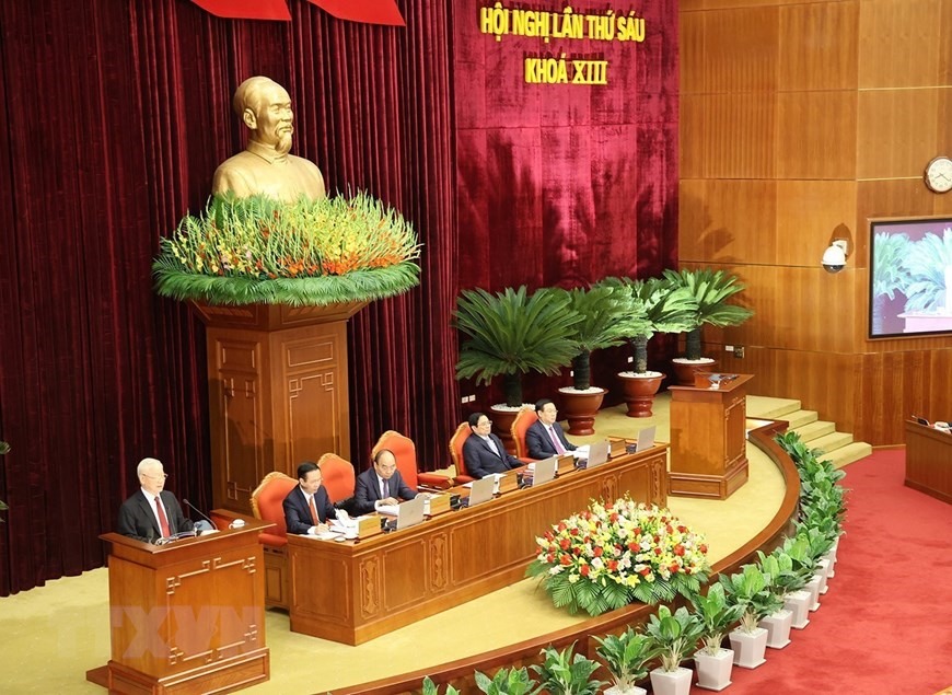 Hình ảnh Tổng Bí thư Nguyễn Phú Trọng phát biểu khai mạc hội nghị. (Ảnh: Trí Dũng/TTXVN)