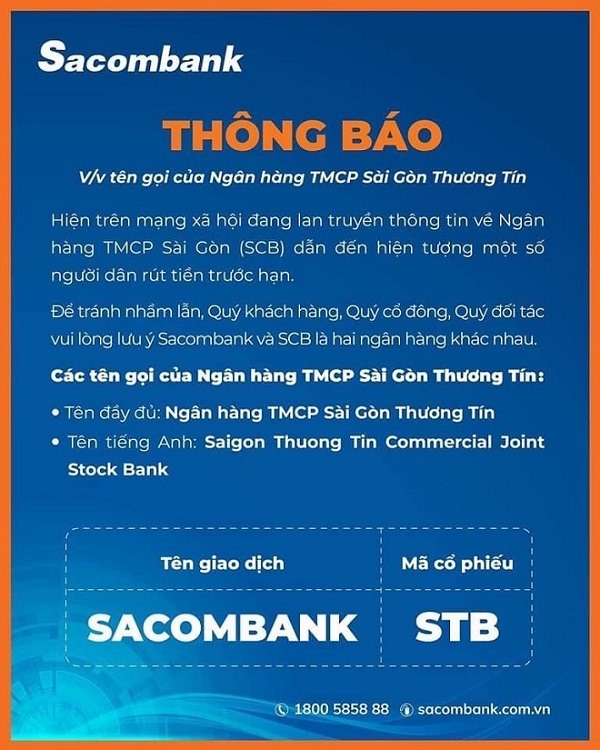 Thông báo của Sacombank