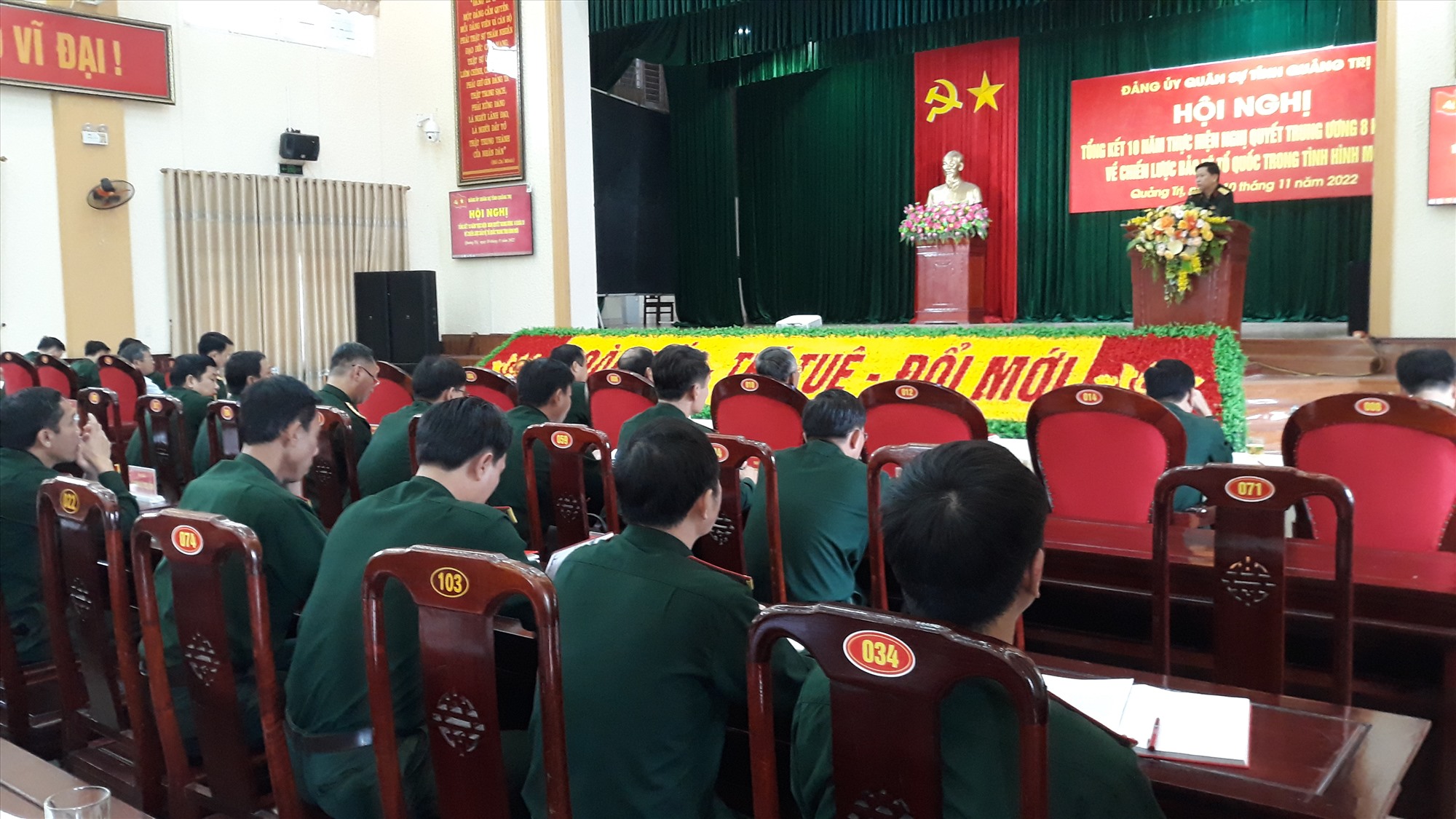 Phó Bí thư Đảng ủy Quân sự tỉnh, Chính ủy Bộ Chỉ huy Quân sự tỉnh, Đại tá Nguyễn Bá Duẩn phát biểu kết luận hội nghị- Ảnh: NV