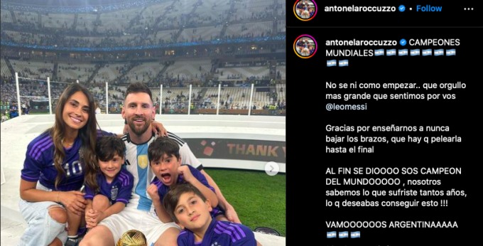 Vợ Messi viết trên trang cá nhân bày tỏ niềm tự hào về chồng.