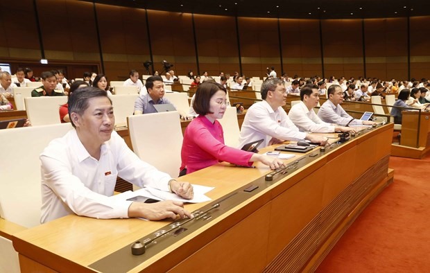 Đại biểu Quốc hội biểu quyết thông qua Luật Sở hữu trí tuệ sửa đổi 2022. (Ảnh: Doãn Tấn/TTXVN)