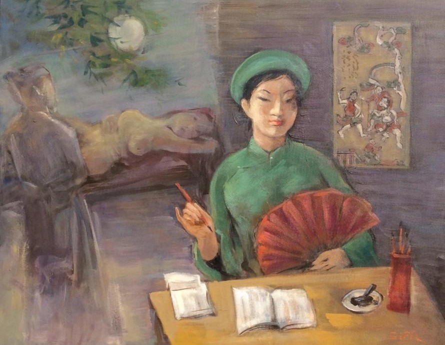 Minh họa nữ sĩ Hồ Xuân Hương.