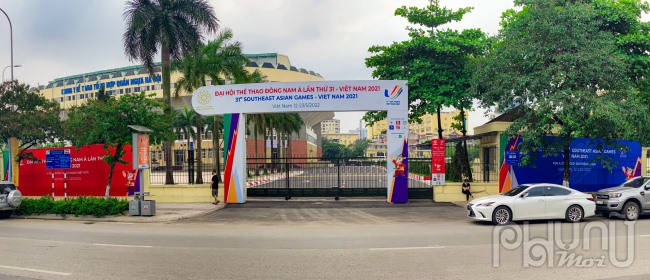 Hình ảnh tại Cung thể thao Quần Ngựa (quận Ba Đình), nơi tổ chức các môn Thể dục nghệ thuật, Thể dục Aerobic và Thể dục dụng cụ của SEA Games 31.