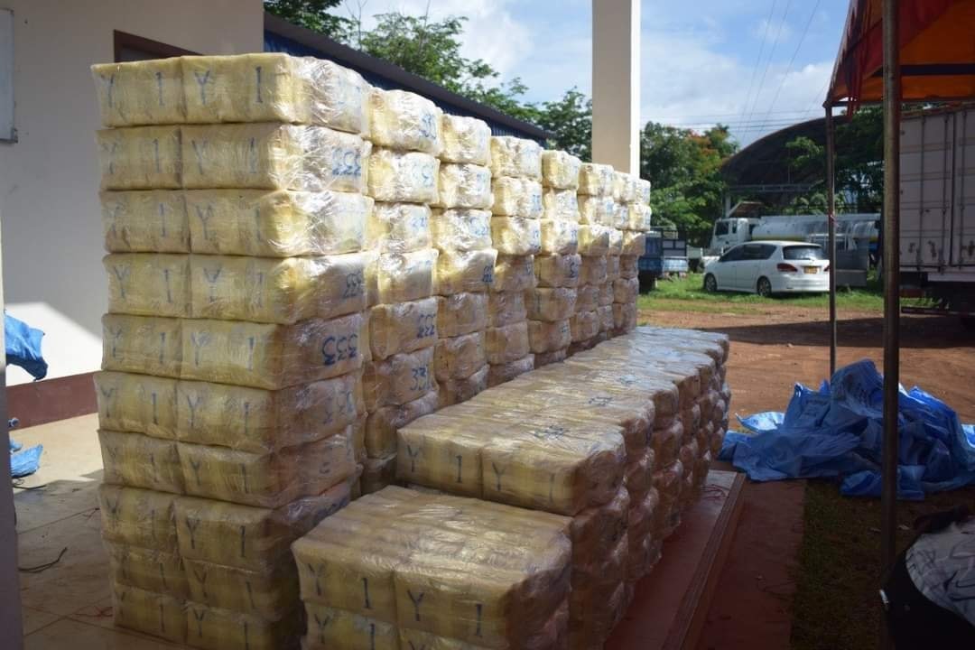 Tang vật gồm 12 triệu viên ma túy tổng hợp (amphetamine) có tổng trọng lượng khoảng 1,44 tấn bị lực lượng chức năng tỉnh Bokeo, Lào thu giữ vào đầu tháng này. (Ảnh: Bokeo Newspaper)