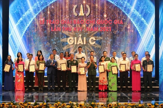 Tại Giải Báo chí Quốc gia năm 2021, Liên Chi hội Nhà báo TTXVN đoạt 3 giải (1 giải A, 1 giải B, 1 giải C). (Ảnh: Hoài Nam/Vietnam+)