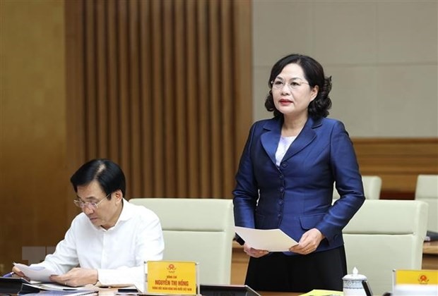 Thống đốc Ngân hàng Nhà nước Việt Nam Nguyễn Thị Hồng phát biểu. (Ảnh: Dương Giang/TTXVN)