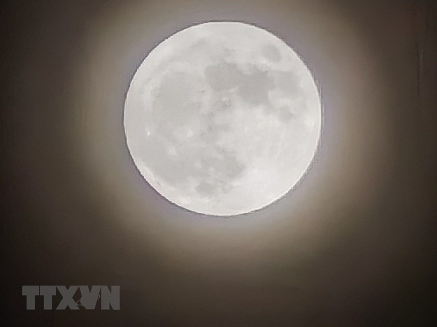 Hình ảnh siêu trăng trên bầu trời Hà Nội. (Ảnh: Thanh Tùng/TTXVN)