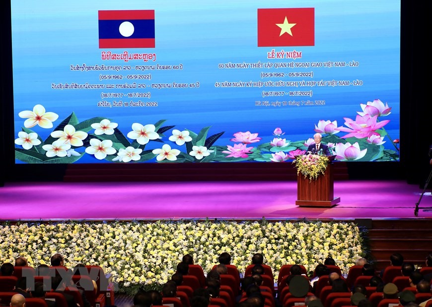 Tổng Bí thư Nguyễn Phú Trọng đọc diễn văn tại Lễ kỷ niệm. (Ảnh: Lâm Khánh/TTXVN)