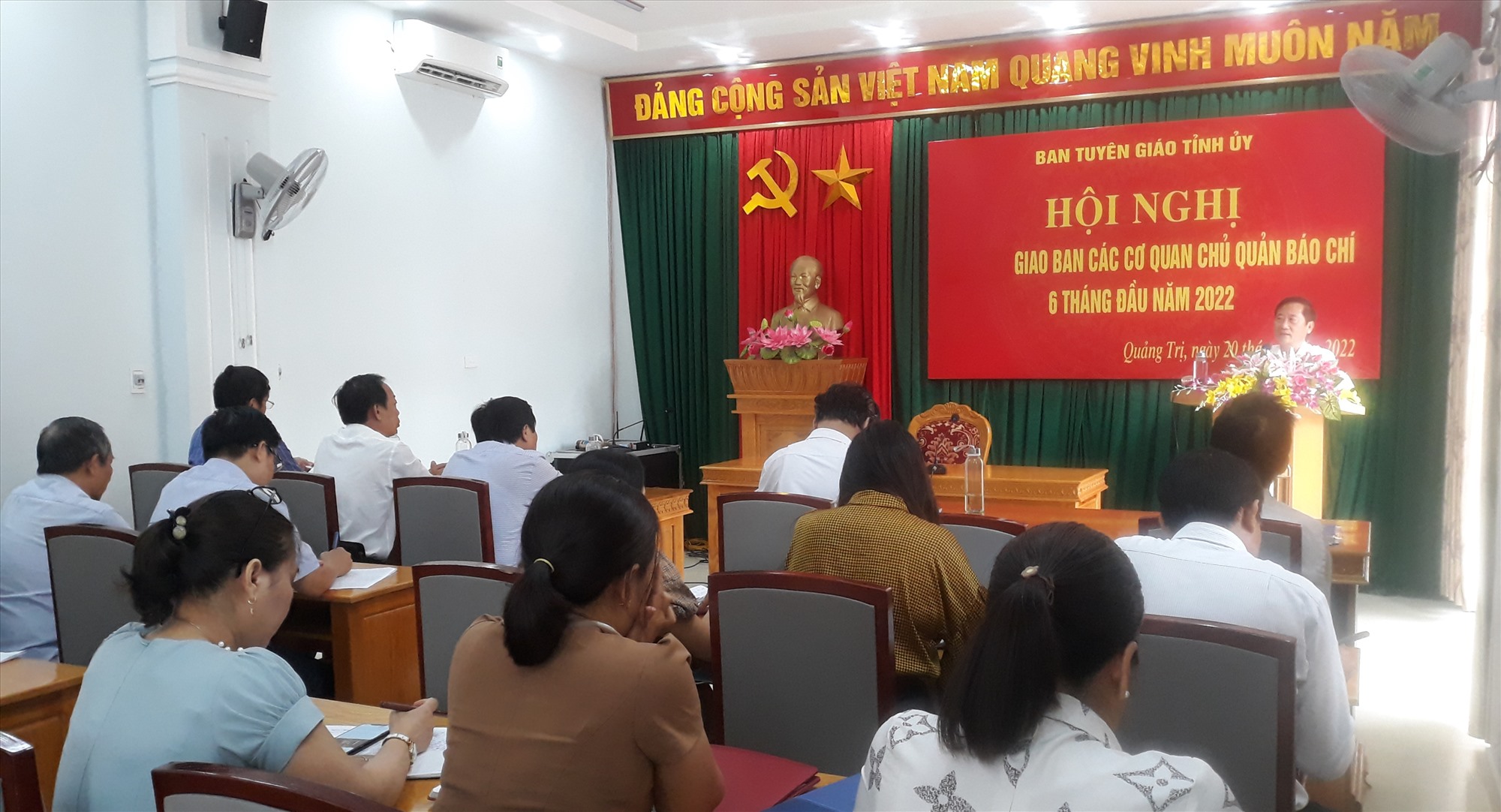 Trưởng Ban Tuyên giáo Tỉnh ủy Hồ Đại Nam phát biểu tại hội nghị- Ảnh: NV