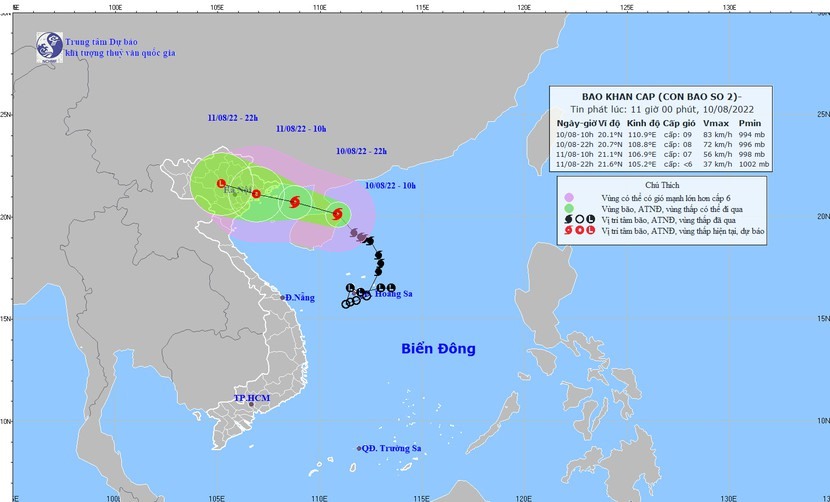 Dự báo đường đi của cơn bão. Ảnh: nchmf.gov.vn