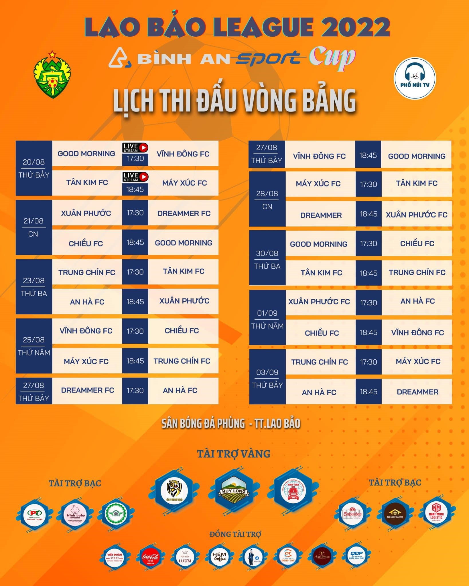 Lịch thi đấu các trận đấu vòng bảng của giải bóng đá Lao Bảo League