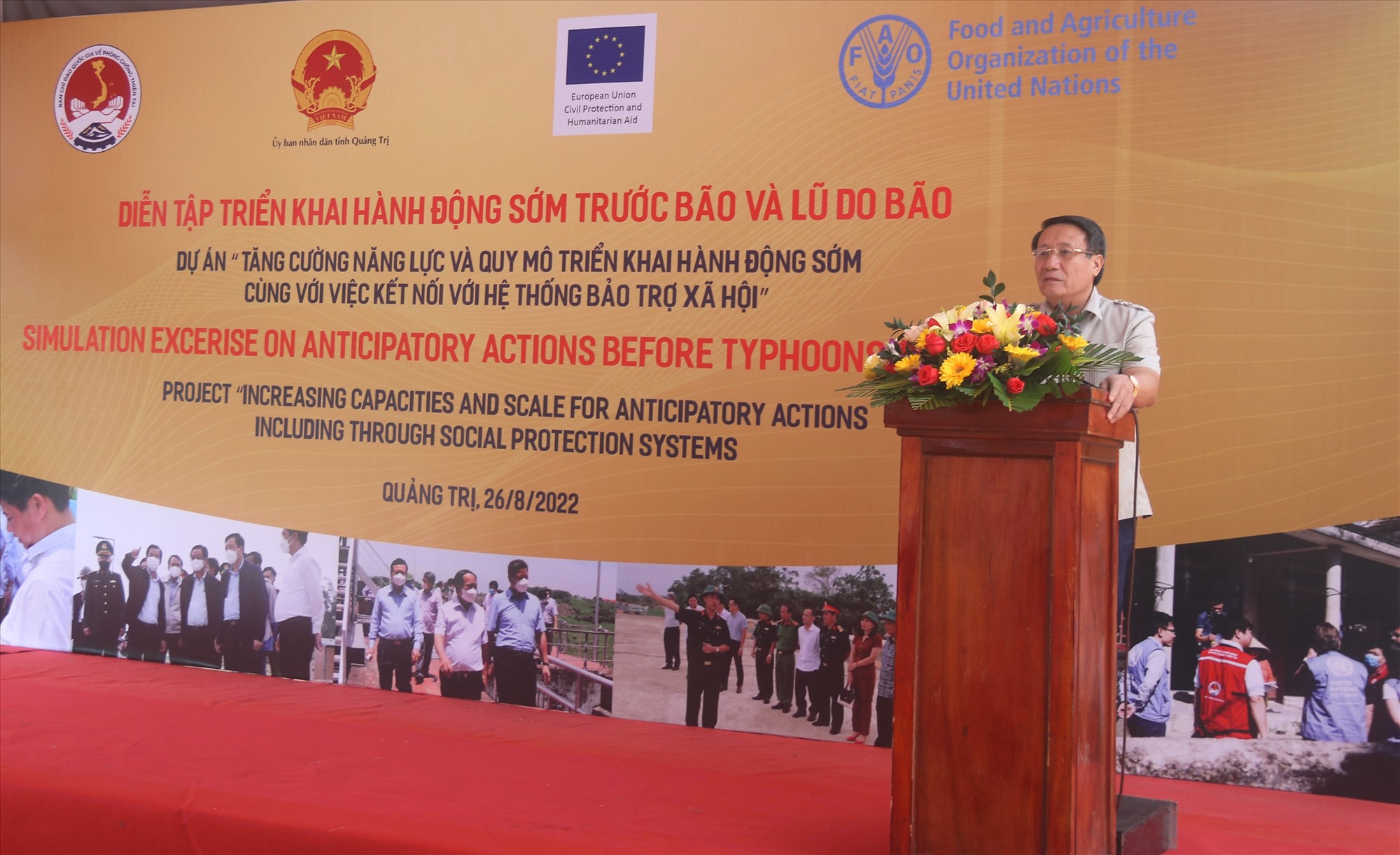 Phó Chủ tịch Thường trực UBND tỉnh Hà Sỹ Đồng phát biểu khai mạc buổi diễn tập - Ảnh: N.B
