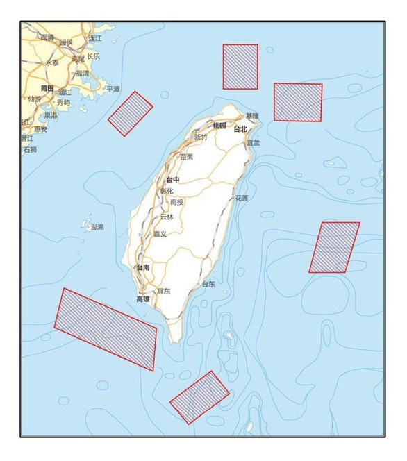 Bản đồ các khu vực Trung Quốc dùng để tập trận xung quanh Đài Loan từ ngày 4-7/8. (Ảnh: Tân hoa xã)