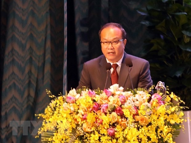 Ông Souphanh Hadaoheuang,Tổng Lãnh sự nước Cộng hòa Dân chủ Nhân dân Lào tại Đà Nẵng phát biểu tại lễ kỷ niệm. (Ảnh: Trần Lê Lâm/TTXVN)