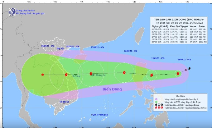 Đường đi của bão Noru.