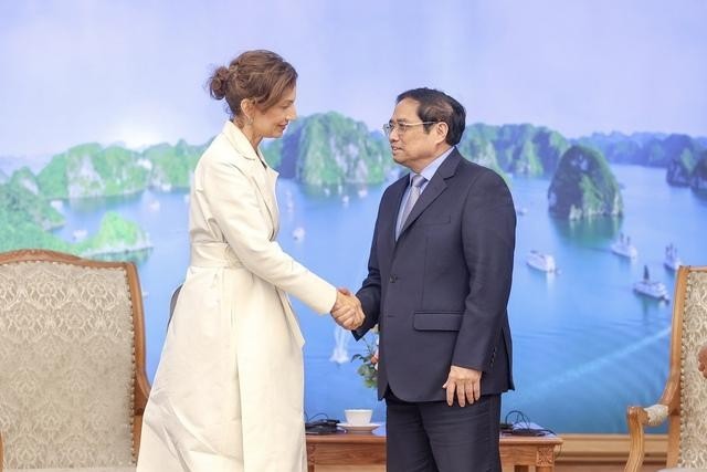 Thủ tướng Phạm Minh Chính tiếp Tổng Giám đốc UNESCO Audrey Azoulay - Ảnh: VGP