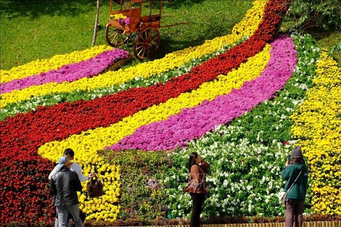 Tiểu cảnh “thác hoa” Đà Lạt chiêu đãi thị giác của du khách và người dân địa phương trong dịp Festival hoa Đà Lạt 2022.