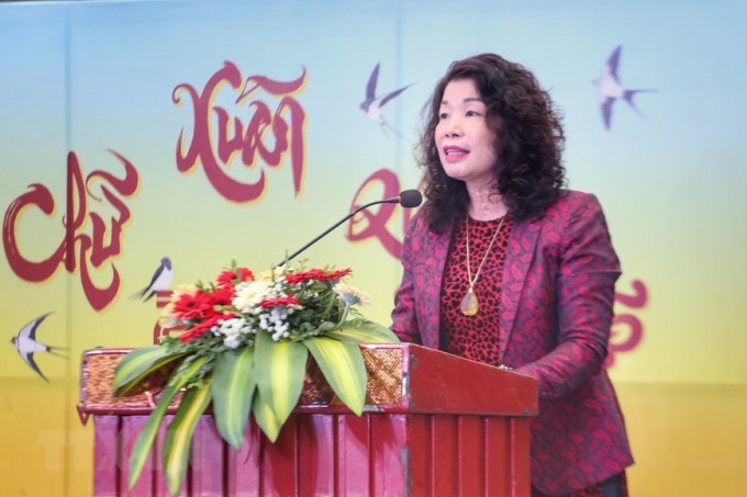 Bà Trần Thị Vân Anh, Phó Giám đốc Sở Văn hóa và Thể thao thành phố Hà Nội phát biểu khai mạc. (Ảnh: Tuấn Đức/TTXVN)
