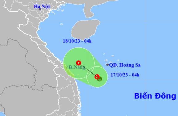 Dự báo hướng di chuyển của vùng áp thấp. Nguồn: Trung tâm dự báo khí tượng thủy văn quốc gia