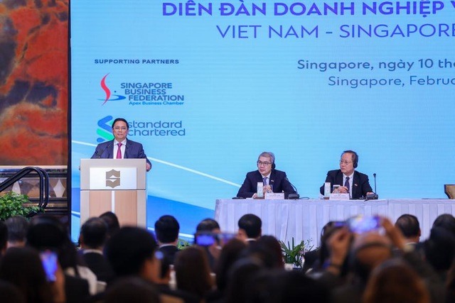 Thủ tướng Phạm Minh Chính dự Diễn đàn Doanh nghiệp Việt Nam – Singapore - Ảnh: VGP/Nhật Bắc