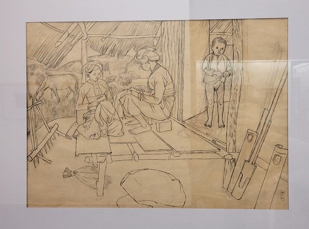 Cận cảnh bức ''May áo'' của họa sỹ Tô Ngọc Vân. (Tranh: Bảo tàng Mỹ thuật Việt Nam)