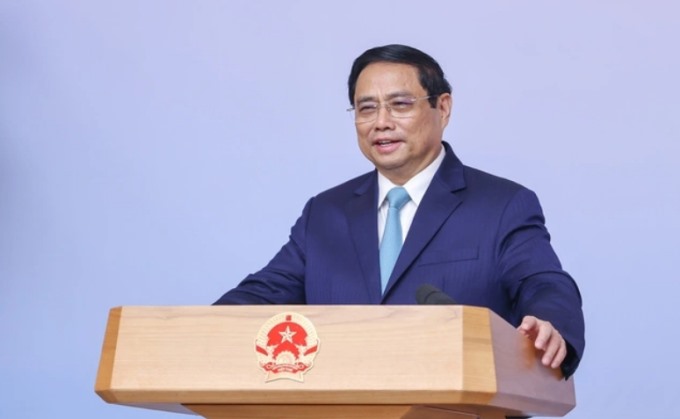 Thủ tướng Phạm Minh Chính phát biểu khai mạc Hội nghị, sáng 15/3 (Ảnh VGP/Nhật Bắc).