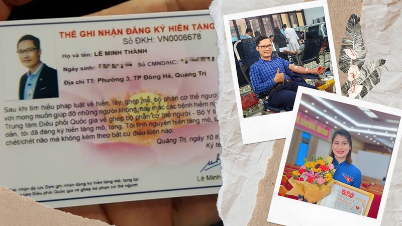 Anh Lê Minh Thành và cô giáo Nguyễn Quỳnh Anh đã tình nguyện đăng ký hiến mô, tạng - Ảnh: T.L