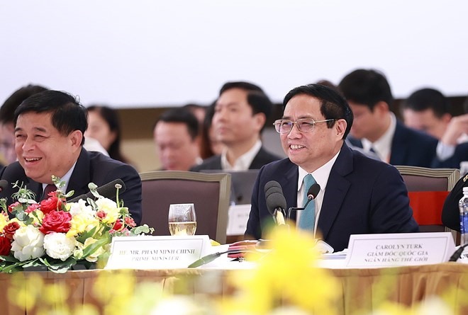 Thủ tướng Phạm Minh Chính phát biểu tại Diễn đàn doanh nghiệp Việt Nam thường niên 2023. (Ảnh: Dương Giang/TTXVN)