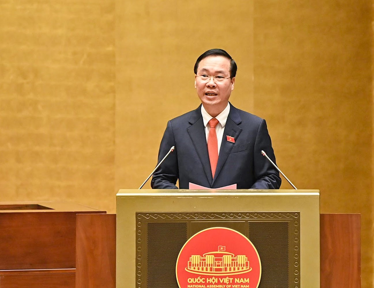 Chủ tịch nước Võ Văn Thưởng phát biểu trước Quốc hội, đồng bào và cử tri cả nước sau khi tuyên thệ nhậm chức - Ảnh: VGP/Nhật Bắc