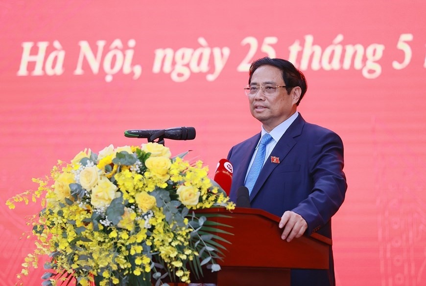 Thủ tướng Phạm Minh Chính phát biểu giao nhiệm vụ cho Bộ trưởng Bộ Tài nguyên và Môi trường Đặng Quốc Khánh. (Ảnh: Dương Giang/TTXVN)