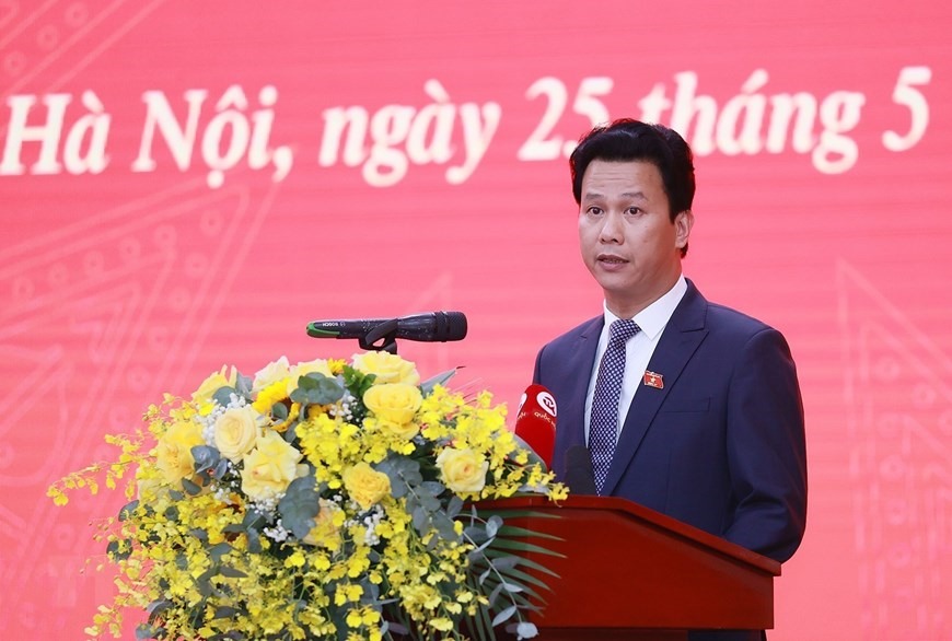 Bộ trưởng Bộ Tài nguyên và Môi trường Đặng Quốc Khánh phát biểu nhận nhiệm vụ. (Ảnh: Dương Giang/TTXVN)