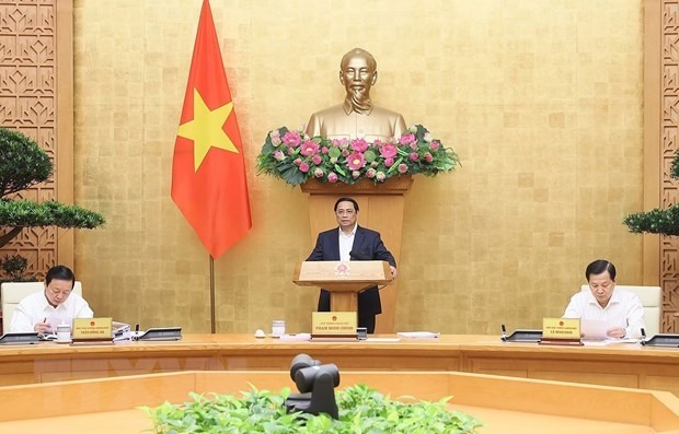 Thủ tướng Phạm Minh Chính chủ trì Phiên họp Chính phủ thường kỳ tháng Tư. (Ảnh: Dương Giang/TTXVN)