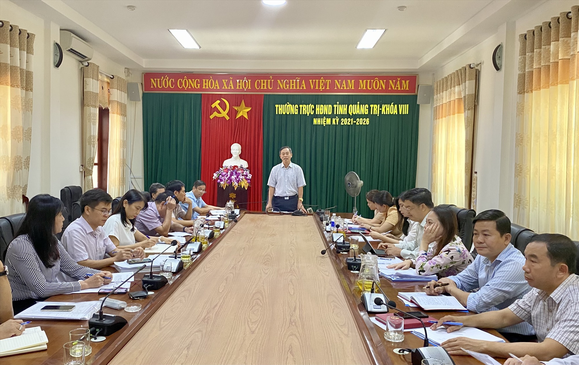Phó Bí thư Thường trực Tỉnh ủy, Chủ tịch HĐND tỉnh Nguyễn Đăng Quang phát biểu tại phiên làm việc - Ảnh: N.B