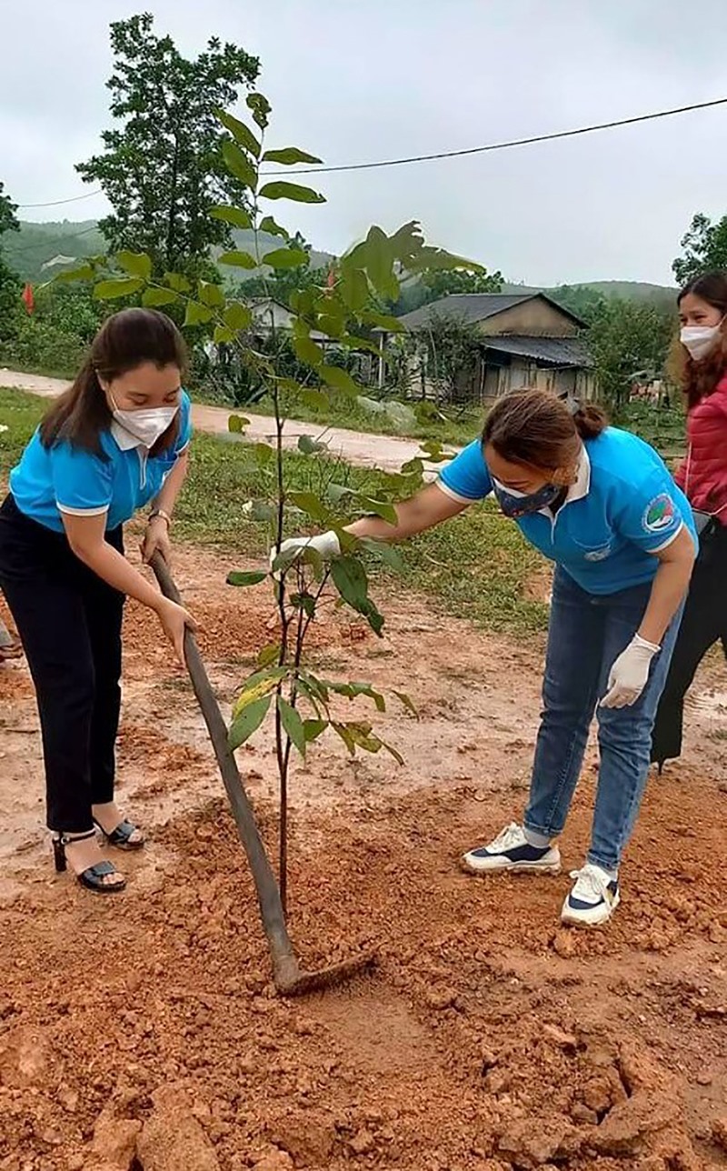 Phụ nữ huyện Gio Linh tham gia trồng cây xanh, góp phần tạo cảnh quan, bảo vệ môi trường - Ảnh: HA