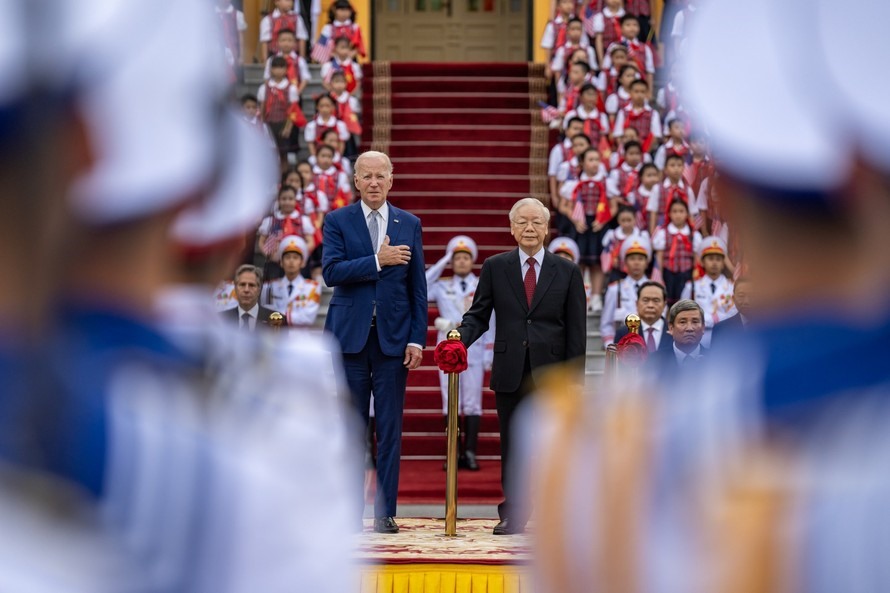 Tổng Bí thư Nguyễn Phú Trọng chủ trì Lễ đón Tổng thống Joe Biden.