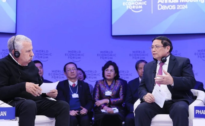 Thủ tướng Phạm Minh Chính tham gia đối thoại chính sách “Việt Nam: Định hướng tầm nhìn toàn cầu.” (Ảnh: Dương Giang/TTXVN)
