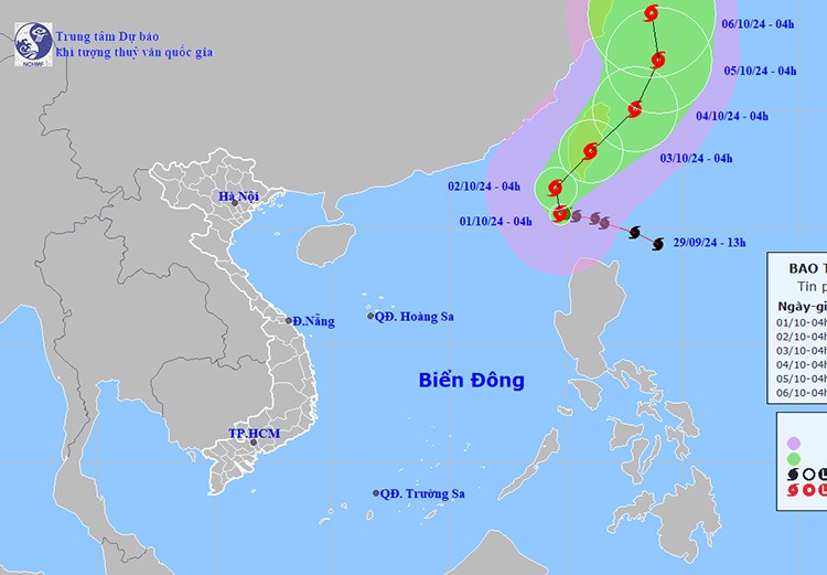 Vị trí và đường đi của bão số 5. Ảnh: NCHMF