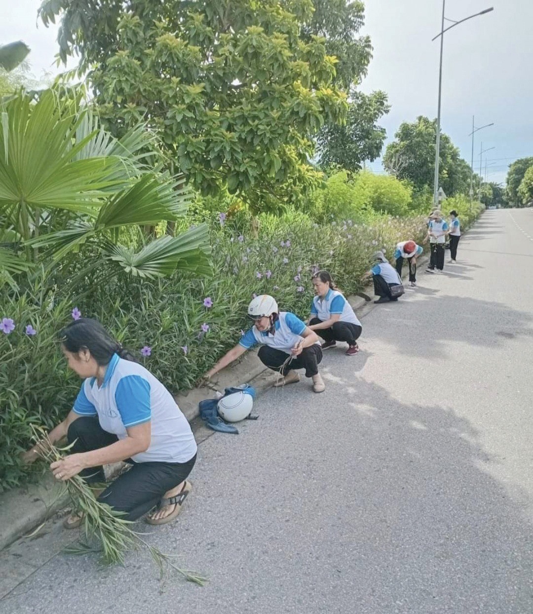 Hội viên Hội LHPN Phường 1, thành phố Đông Hà chăm sóc đường hoa, góp phần xây dựng khu phố sáng, xanh, sạch, đẹp - Ảnh: K.S