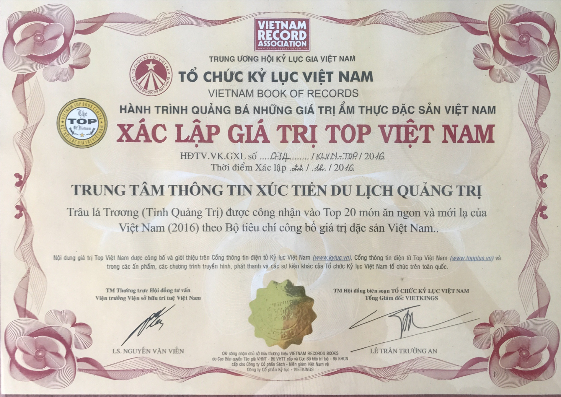 Năm 2016, thịt trâu lá trơng của tỉnh Quảng Trị được công nhận vào Top 20 món ăn ngon và mới lạ của Việt Nam. Ảnh: IPA Quảng Trị