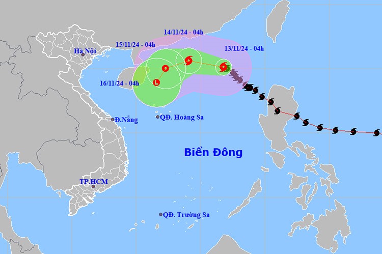 Vị trí và đường đi của bão số 8. Ảnh: NCHMF