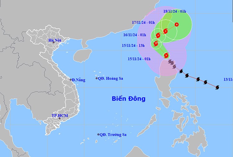 Vị trí và đường đi của bão Usagi. Ảnh: NCHMF