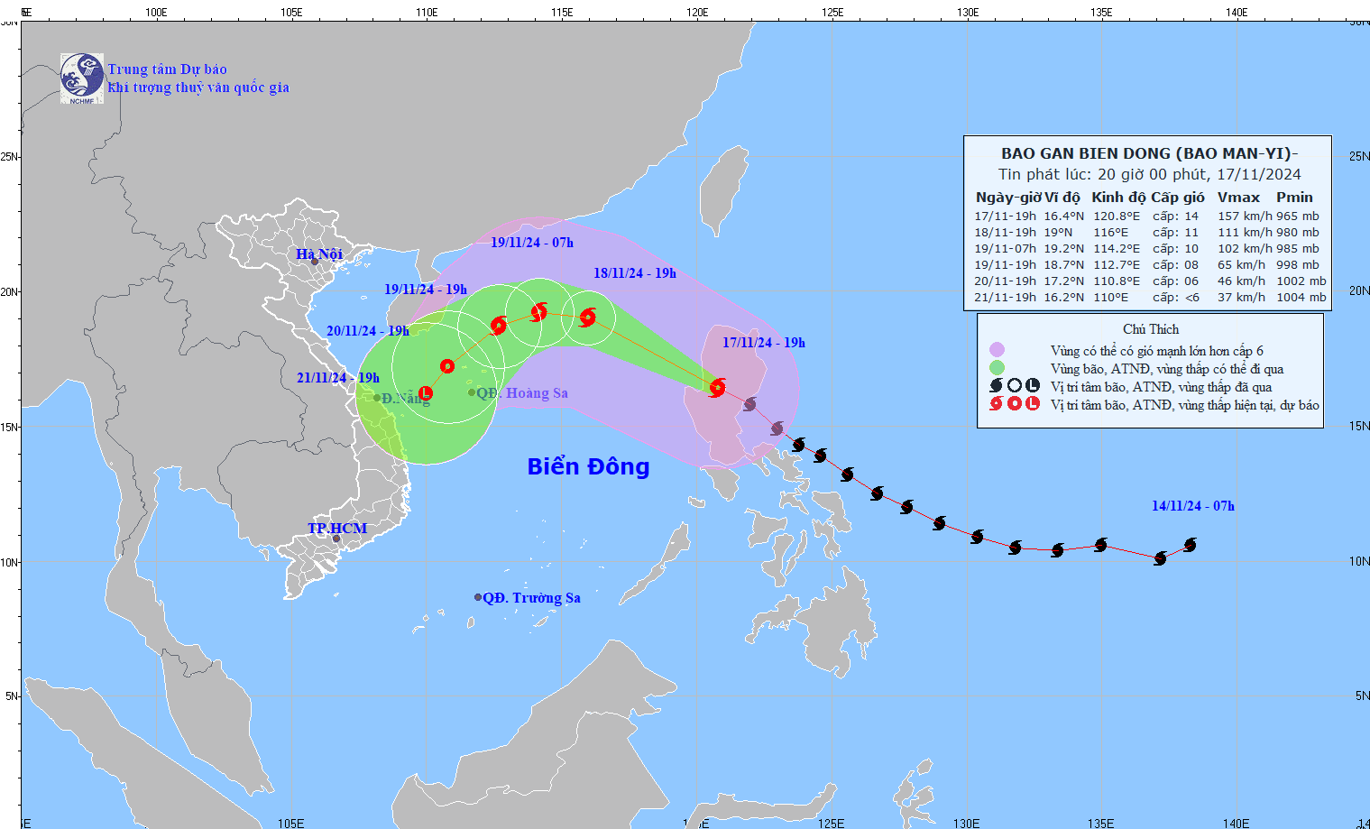 Tin bão gần Biển Đông (cơn bão Man-yi). Ảnh: KTTV