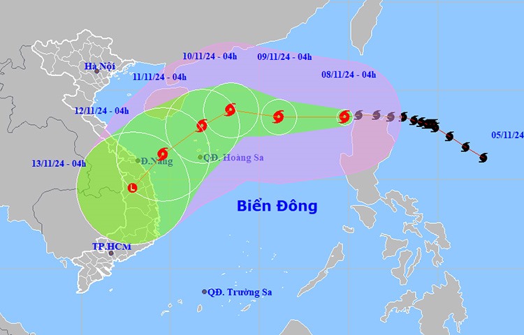 Vị trí và đường đi của bão số 7. Ảnh: NCHMF