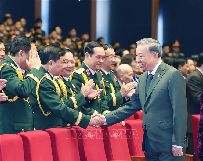 Tổng Bí thư Tô Lâm đến dự Lễ kỷ niệm 80 năm Ngày thành lập Quân đội nhân dân Việt Nam. Ảnh: Thống Nhất/TTXVN
