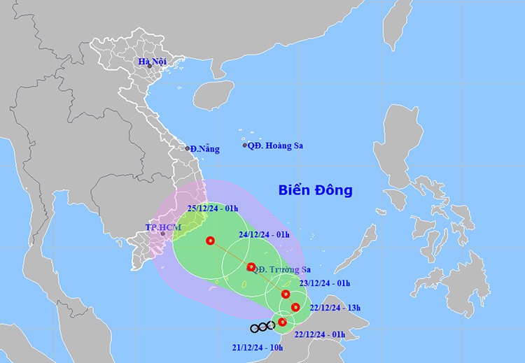 Vị trí và đường đi của áp thấp nhiệt đới. Ảnh: NCHMF