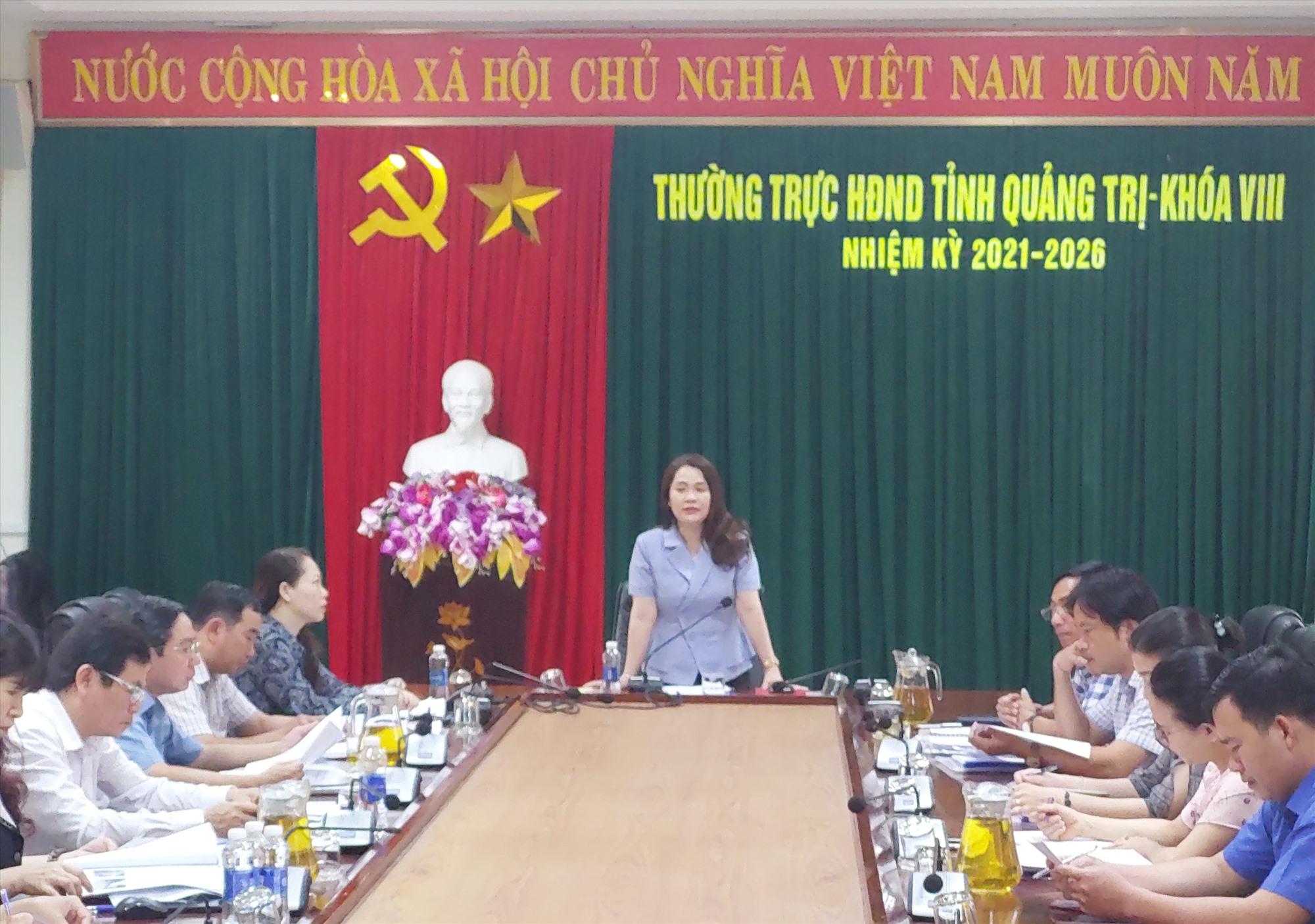 Trưởng Ban Văn hóa - Xã hội HĐND tỉnh Hồ Thị Thu Hằng phát biểu kết luận buổi làm việc - Ảnh: N.T.H