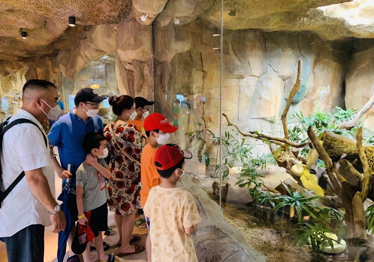 Du khách tham quan tại vườn thú Vinpearl Safari Phú Quốc.
