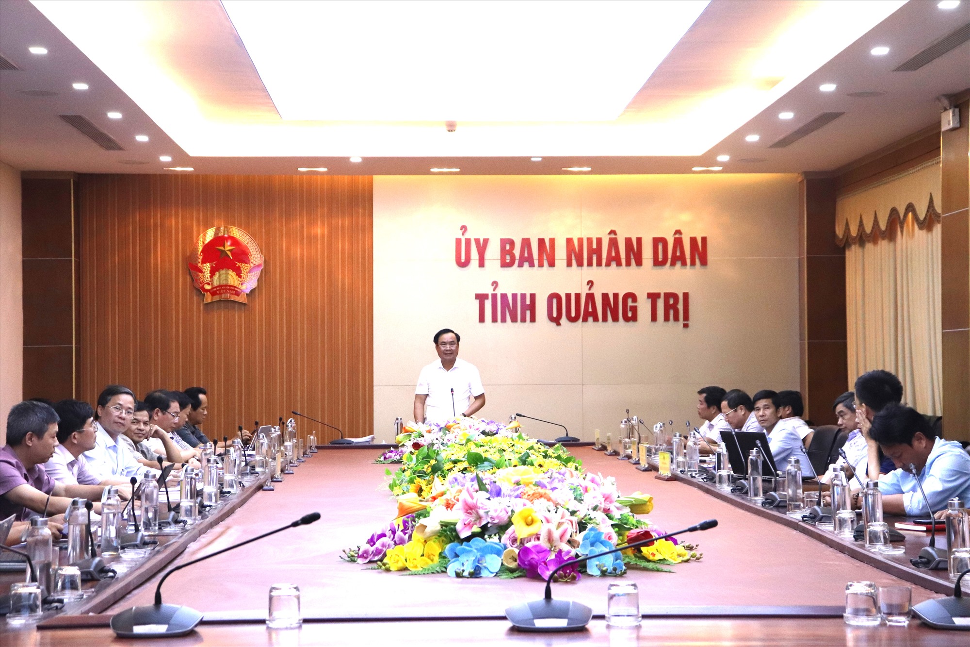 Chủ tịch UBND tỉnh Võ Văn Hưng cho biết tỉnh đã hoàn thành công tác bồi thường, chi trả tiền hỗ trợ GPMB được 29,0 7km/32,53km, đạt 89,4% so với kế hoạch đề ra - Ảnh: T.P